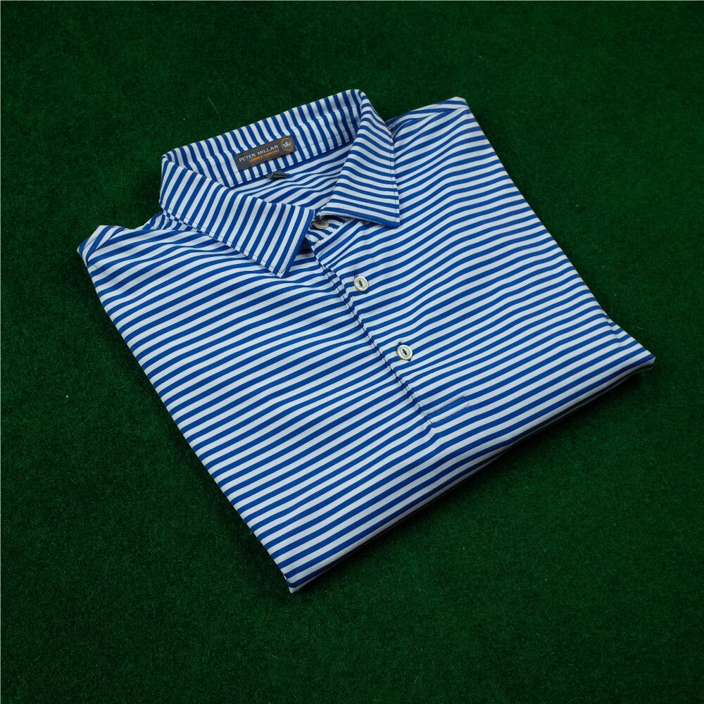 Peter Millar Summer Comfort Striped Blue Golf Polo